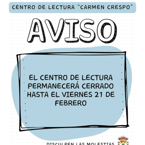 Aviso del Centro de lectura Carmen Crespo